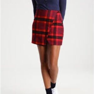 Abercrombie & Fitch Red and Black Plaid Asymmetric Mini Skirt Size4
